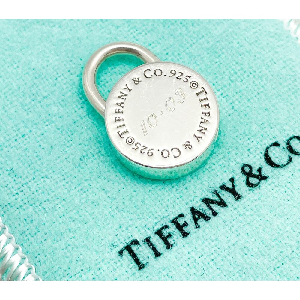Tiffany & Co. Round Circle Openable Padlock Lock Charm Pendant Silver ENGRAVED